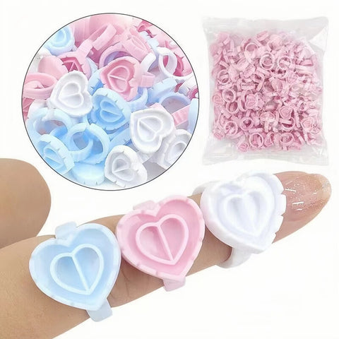 Soporte para anillos de pegamento floreciente en forma de corazón, 100 piezas